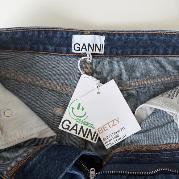GANNI Jeans Womens 26 Betzy Slim Flare Dark Wash Blue Stone Minimalist Staple - Picture 11 of 16